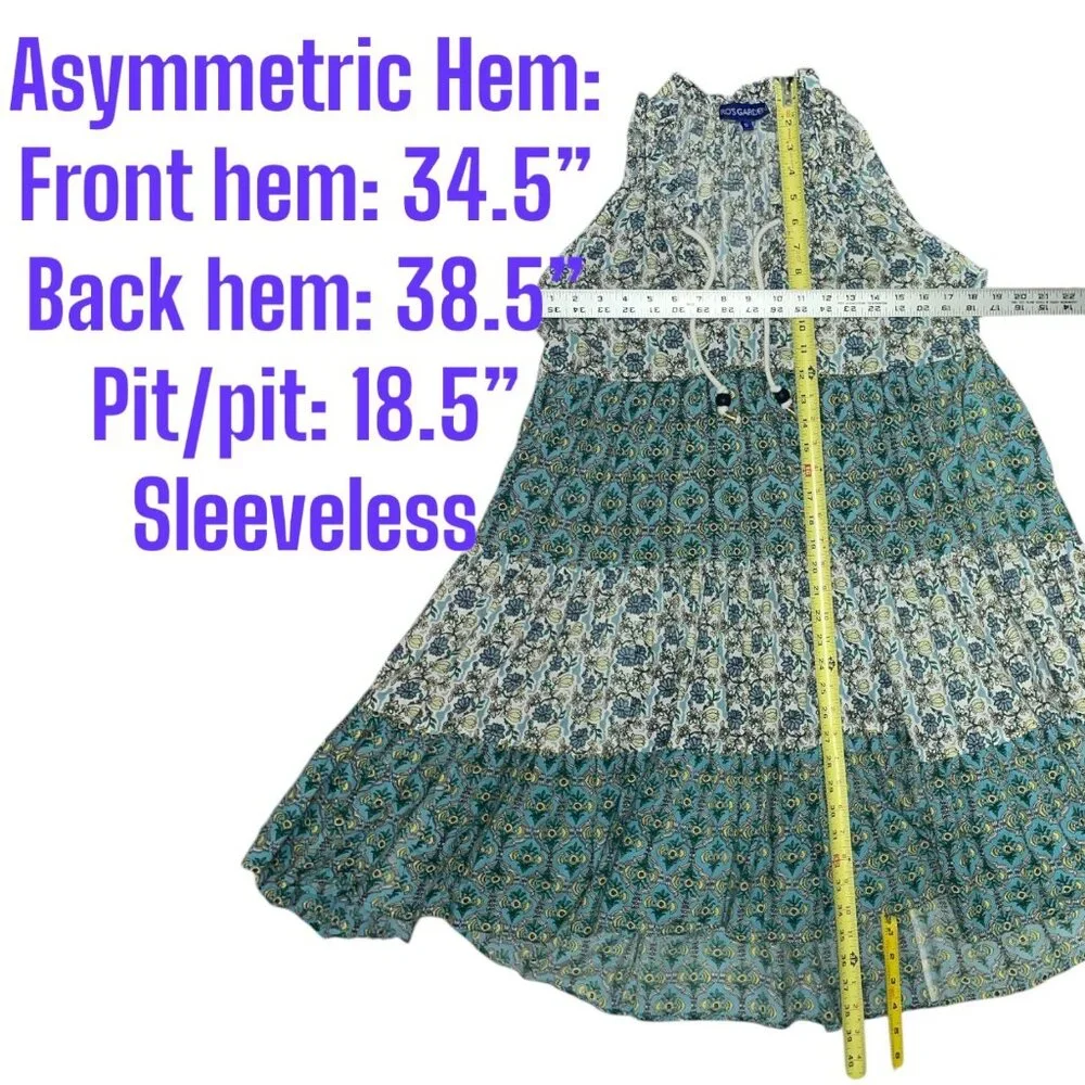 Ro's Garden Sofia Igor Turquoise Floral Boho Sleeveless Short Dress S - Picture 5 of 9